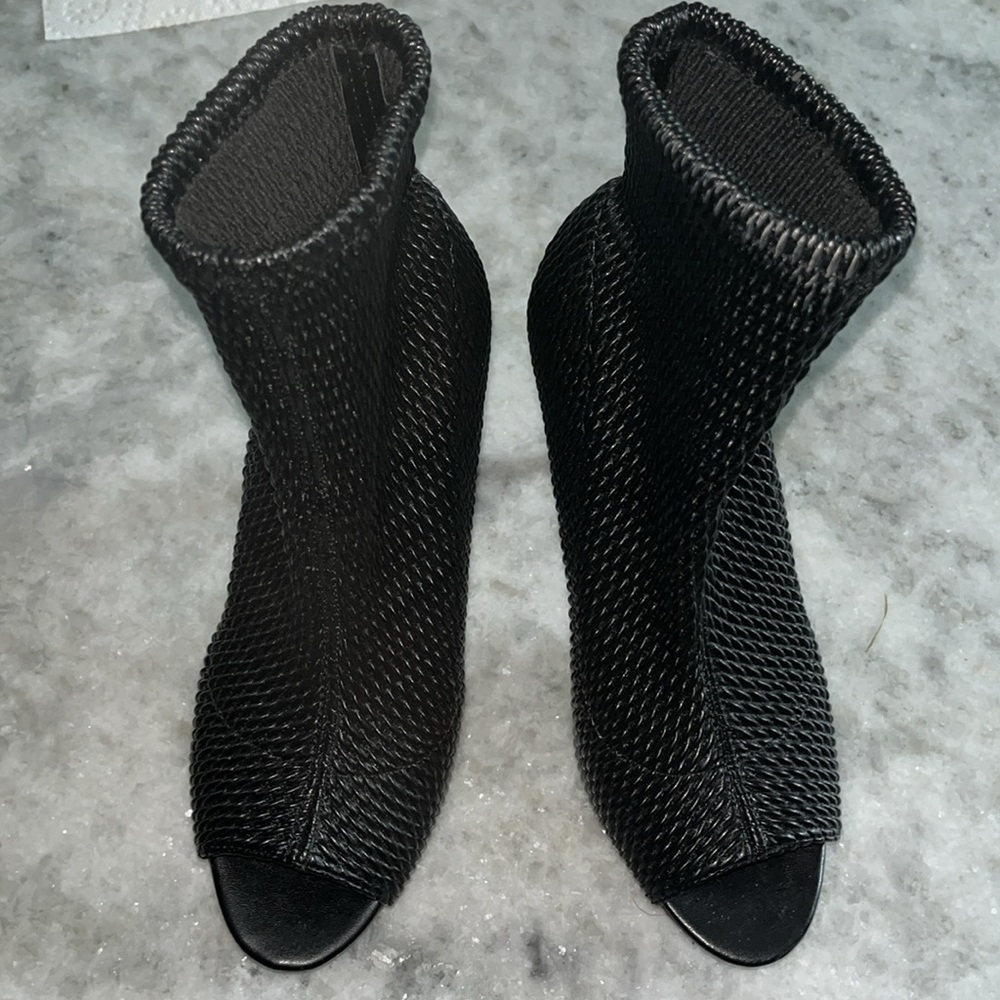 BCBG generation open toe leather stretch bootie
